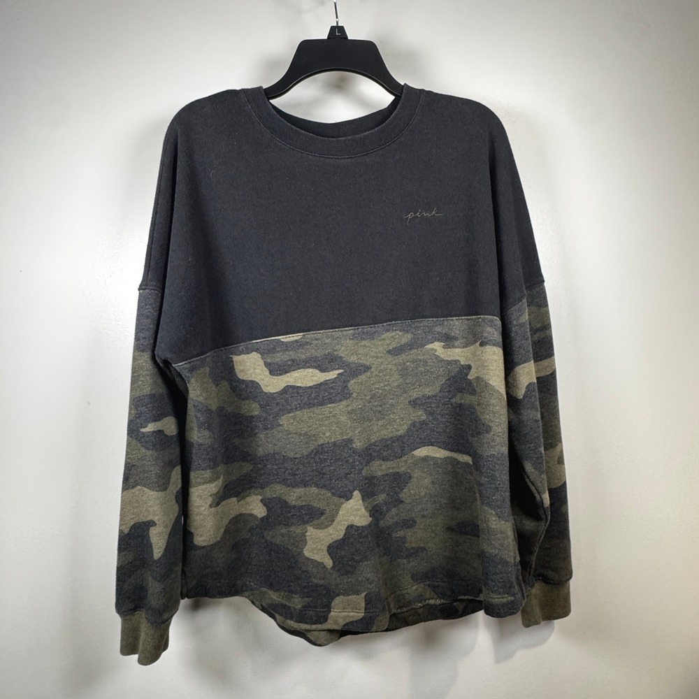 Victoria's Secret Pink Camo Colorblock Sweatshirt Women's S Black Green Pullover